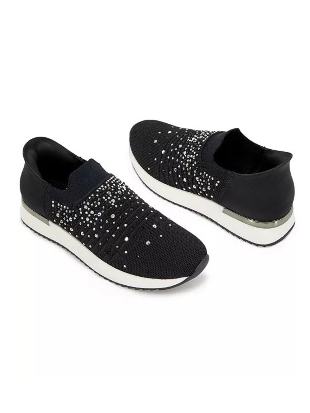 Kenneth Cole Reaction Cameron EZ Slip on Jeweled Jogger Sneaker Black White SZ 7